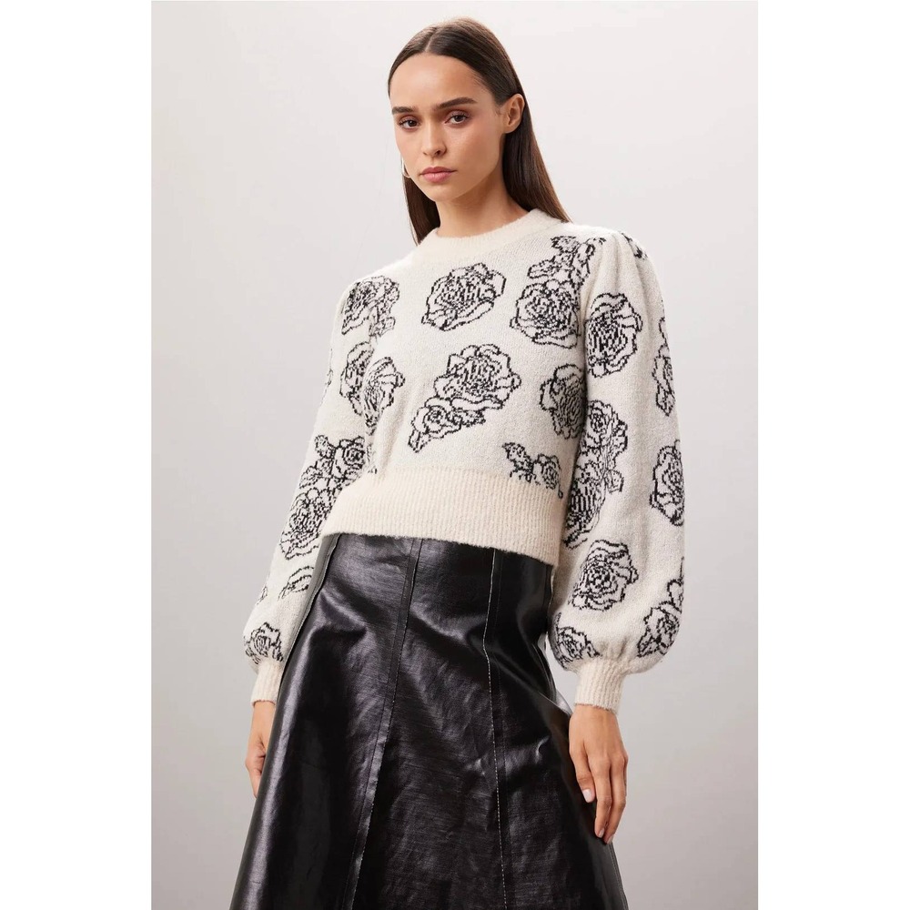Baum und Pferdgarten Cherika Sweater White Black Floral Rose Wool Blend Sz S